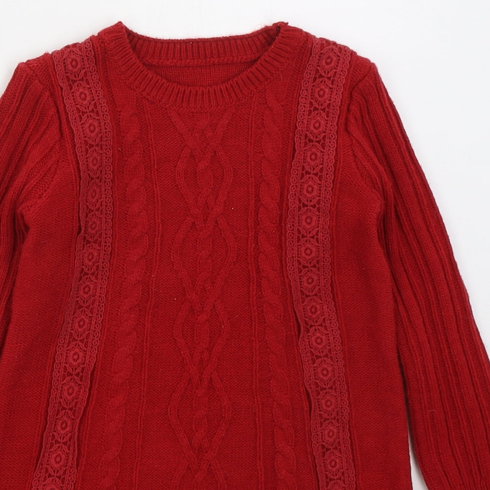 Nutmeg Girls Red  Acrylic Jumper Dress  Size 4-5 Years  Crew Neck Pullover