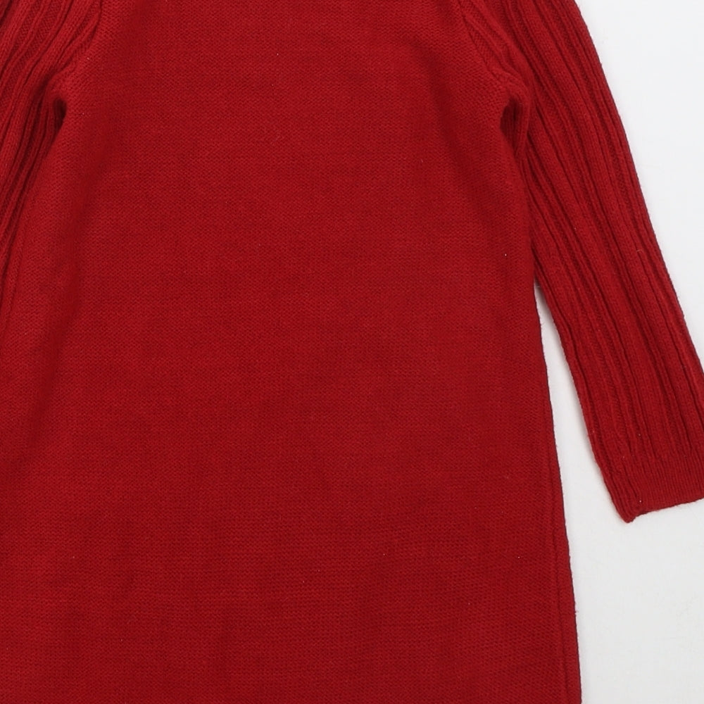 Nutmeg Girls Red  Acrylic Jumper Dress  Size 4-5 Years  Crew Neck Pullover