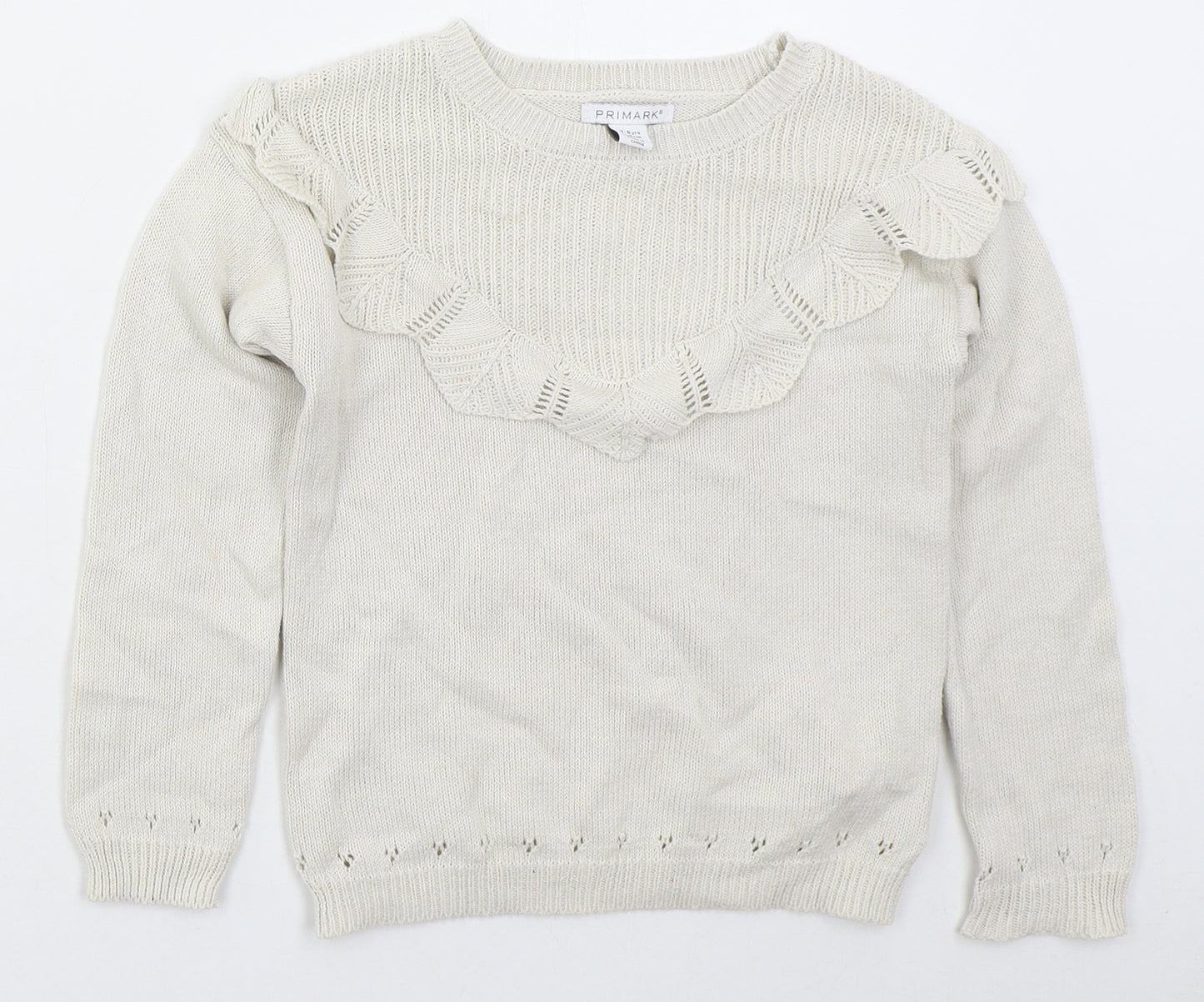 Primark Girls Beige Crew Neck  Cotton Pullover Jumper Size 7-8 Years  Pullover