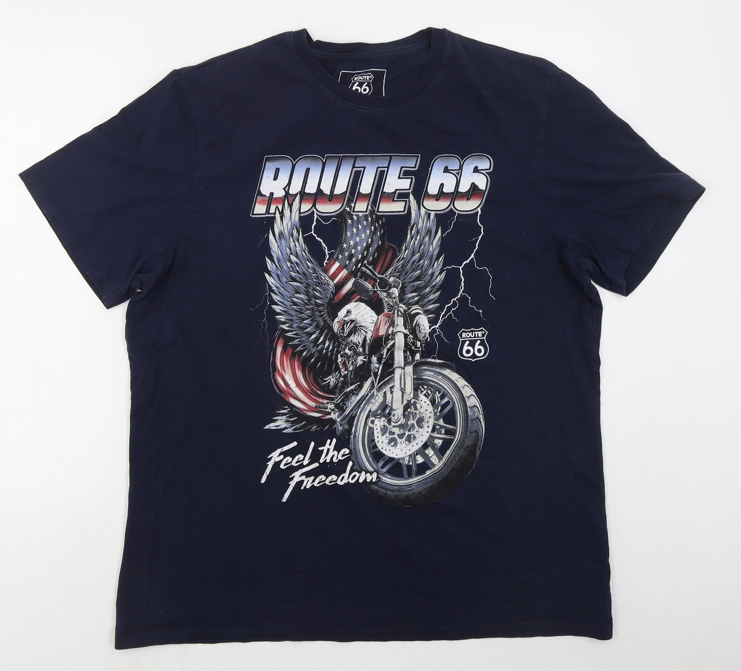 F&F Mens Blue  Cotton  T-Shirt Size XL Crew Neck  - Route 66