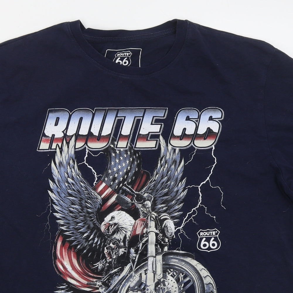 F&F Mens Blue  Cotton  T-Shirt Size XL Crew Neck  - Route 66