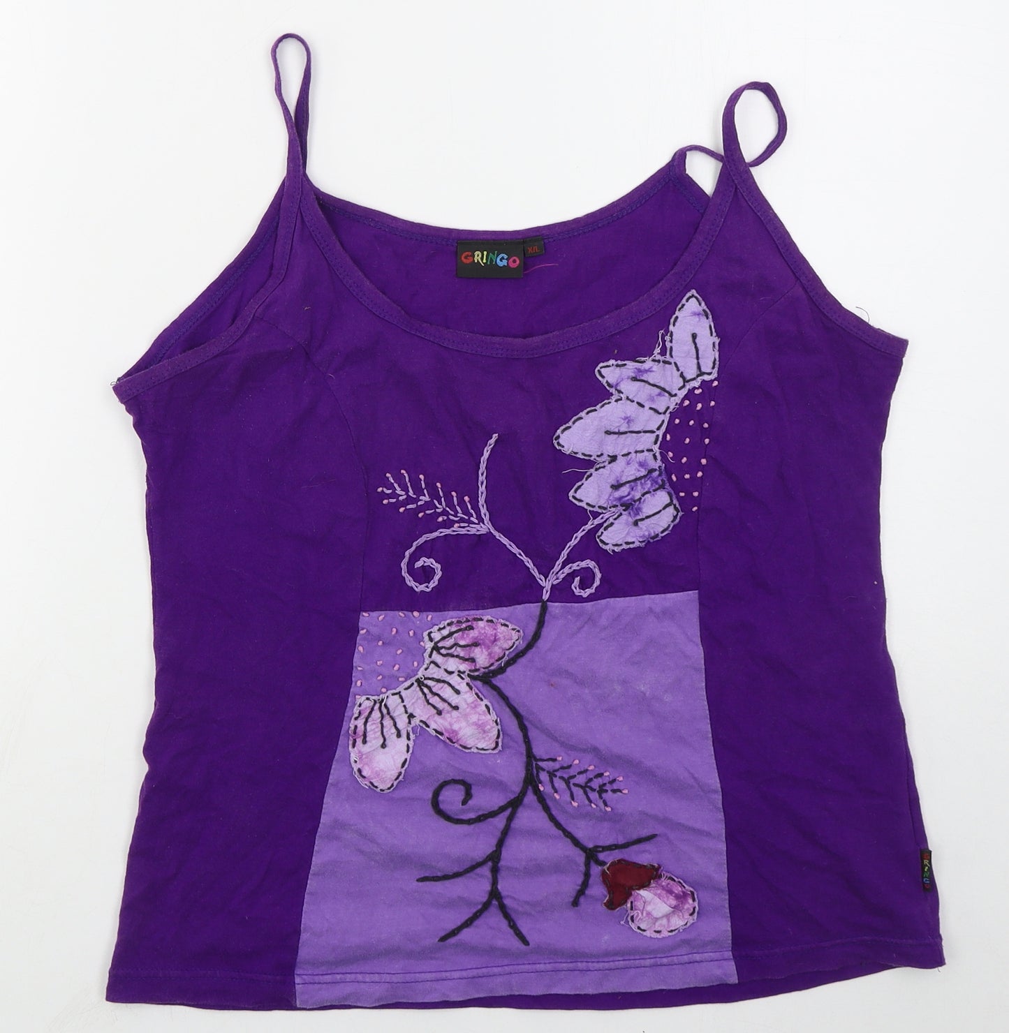Gringo Womens Purple  Cotton Basic Tank Size XL Scoop Neck - Flower