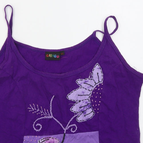 Gringo Womens Purple  Cotton Basic Tank Size XL Scoop Neck - Flower