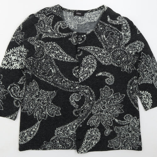 Flass Womens Grey Round Neck Paisley Acrylic Cardigan Jumper Size L