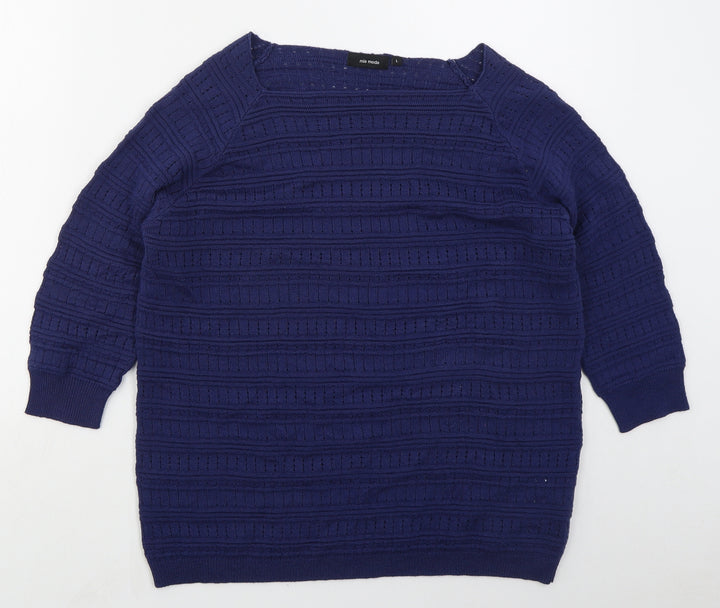 Mia Moda Womens Blue Square Neck Acrylic Pullover Jumper Size L