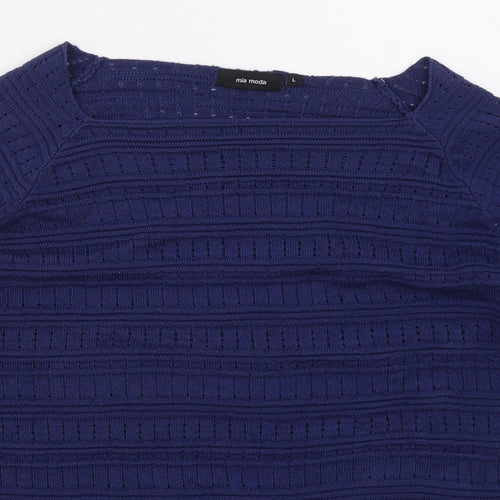 Mia Moda Womens Blue Square Neck  Acrylic Pullover Jumper Size L