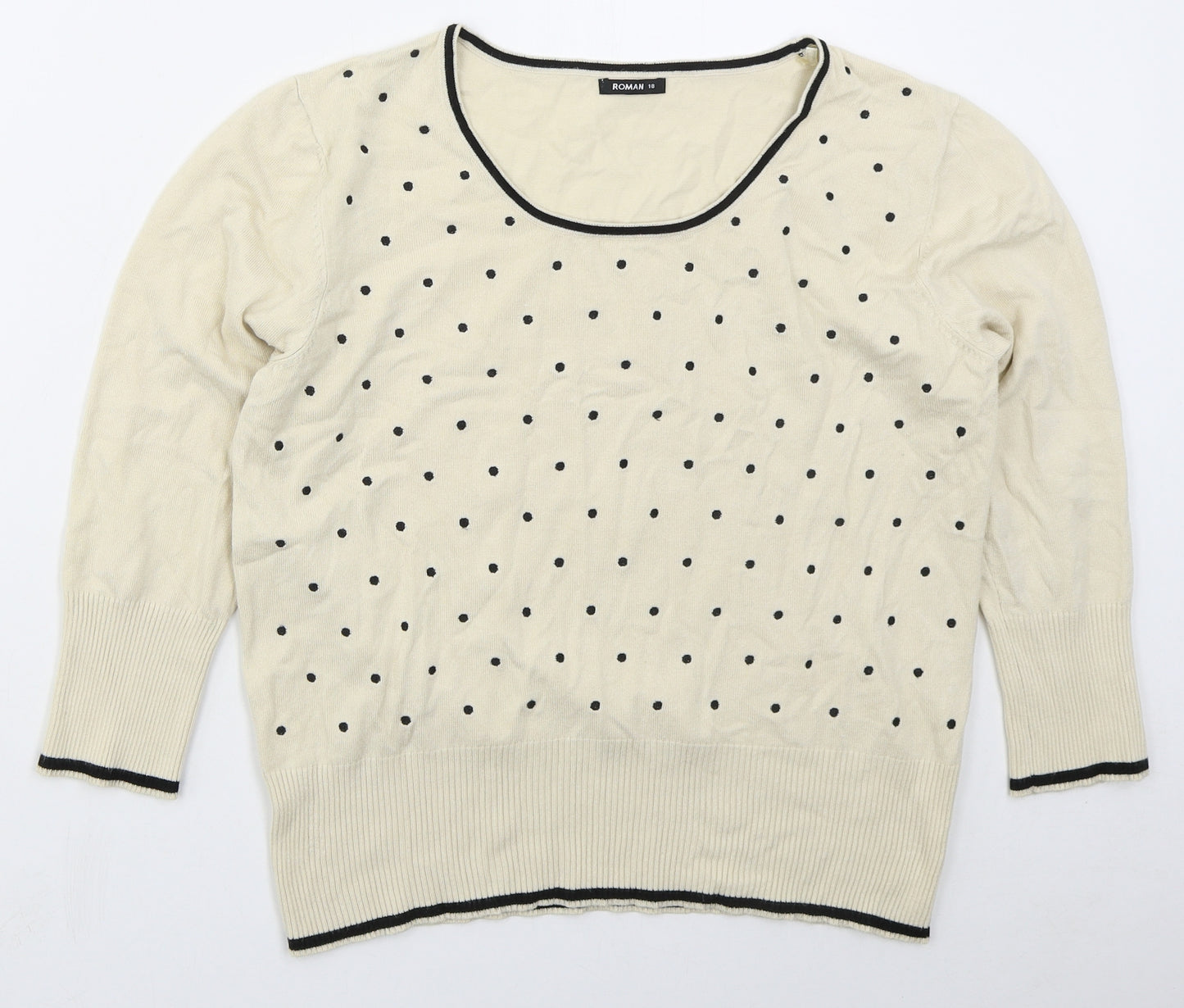 Roman Womens Beige Round Neck Polka Dot Viscose Pullover Jumper Size 18