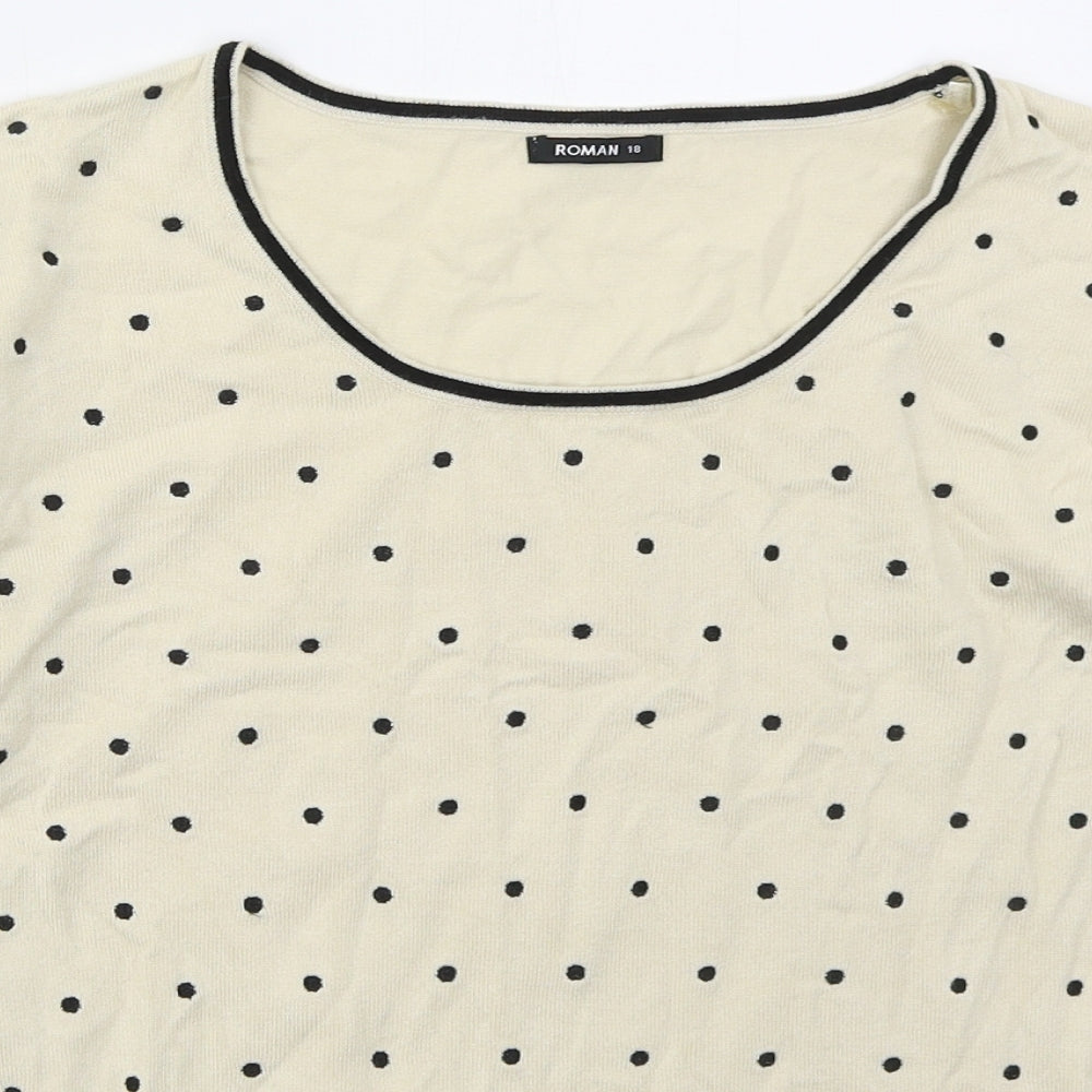 Roman Womens Beige Round Neck Polka Dot Viscose Pullover Jumper Size 18