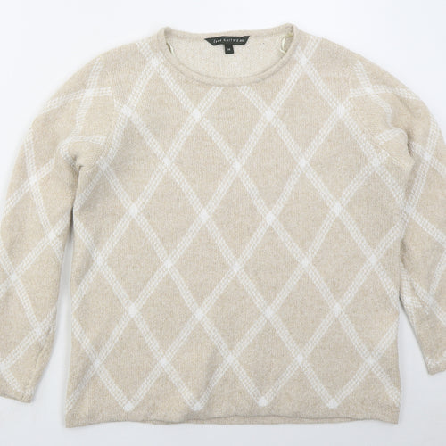 Bonmarché Womens Beige Crew Neck Argyle/Diamond Polyester Pullover Jumper Size 14