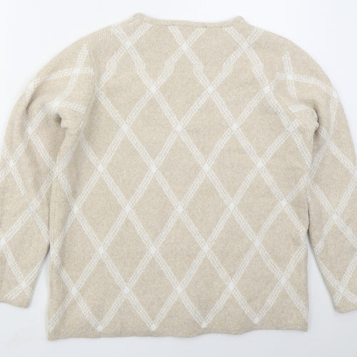 Bonmarché Womens Beige Crew Neck Argyle/Diamond Polyester Pullover Jumper Size 14