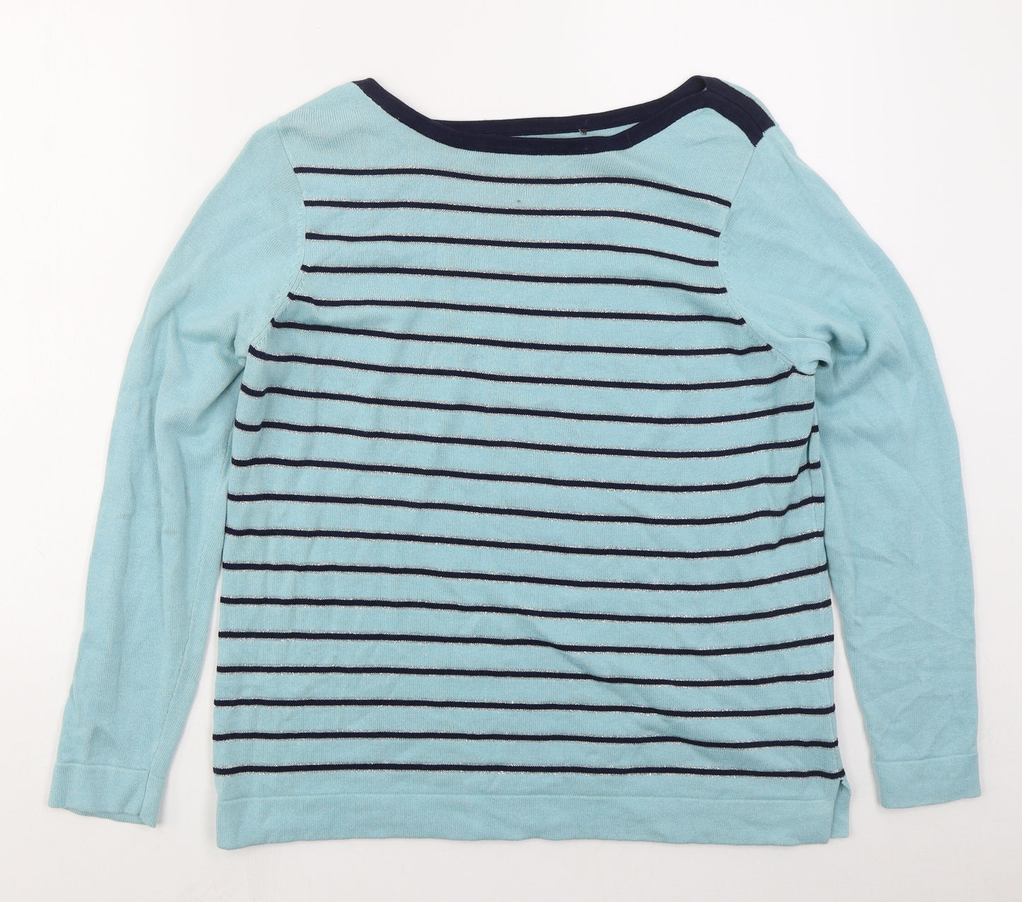 Preworn Womens Blue Boat Neck Striped Cotton Pullover Jumper Size 16