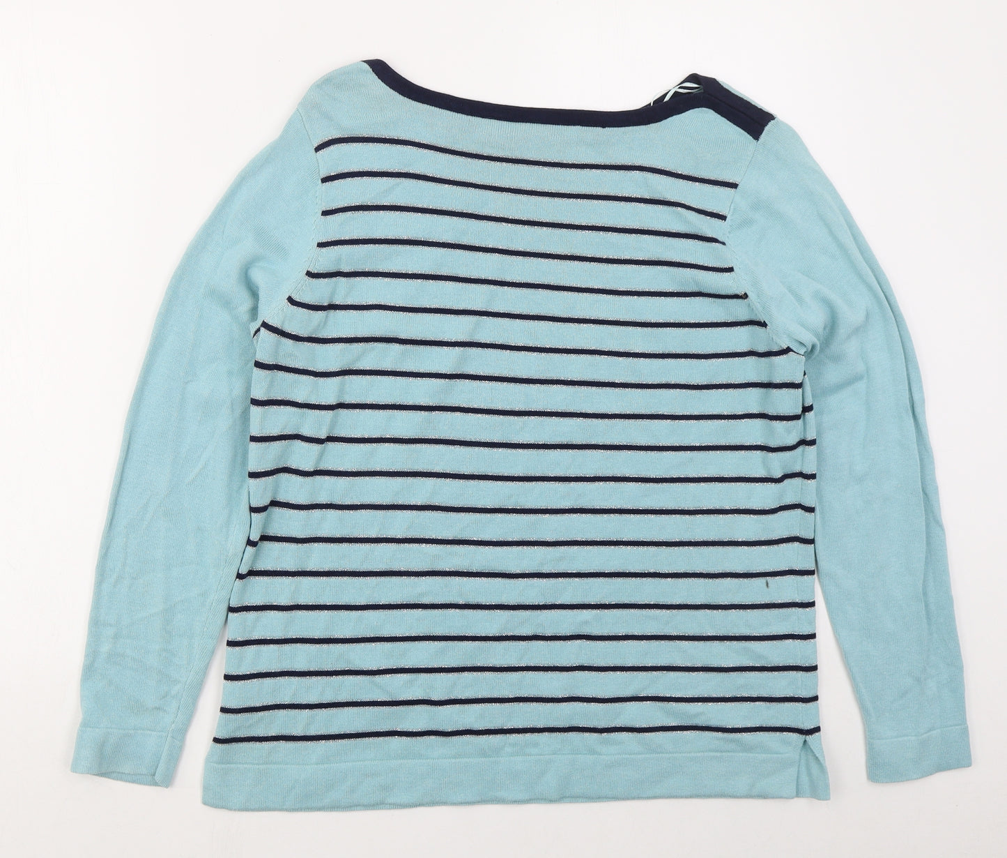 Preworn Womens Blue Boat Neck Striped Cotton Pullover Jumper Size 16