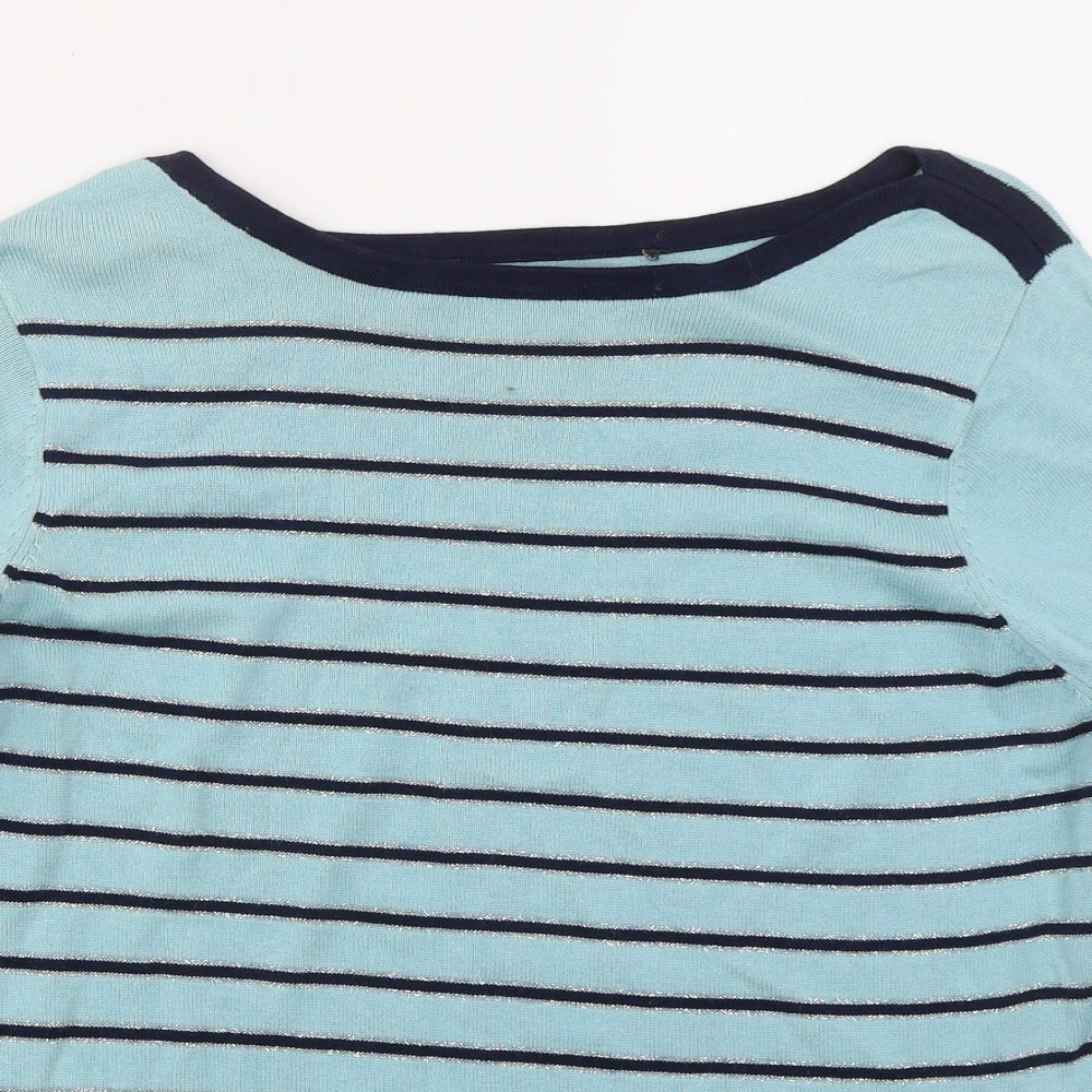 Preworn Womens Blue Boat Neck Striped Cotton Pullover Jumper Size 16