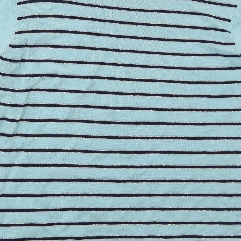 Preworn Womens Blue Boat Neck Striped Cotton Pullover Jumper Size 16