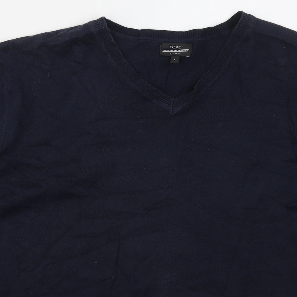 NEXT Mens Blue V-Neck  Cotton Pullover Jumper Size L