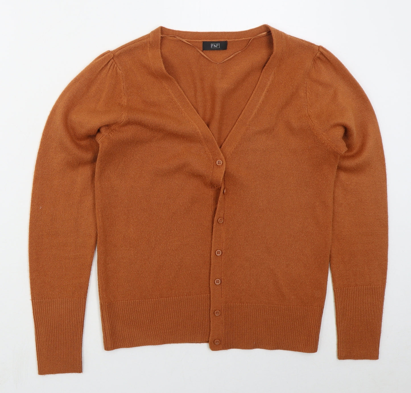 F&F Womens Orange V-Neck  Acrylic Cardigan Jumper Size 10