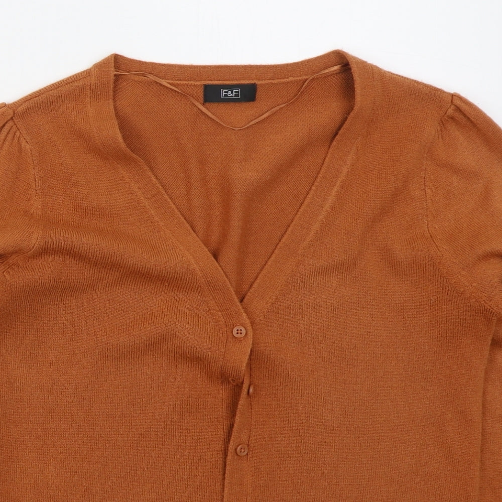 F&F Womens Orange V-Neck  Acrylic Cardigan Jumper Size 10