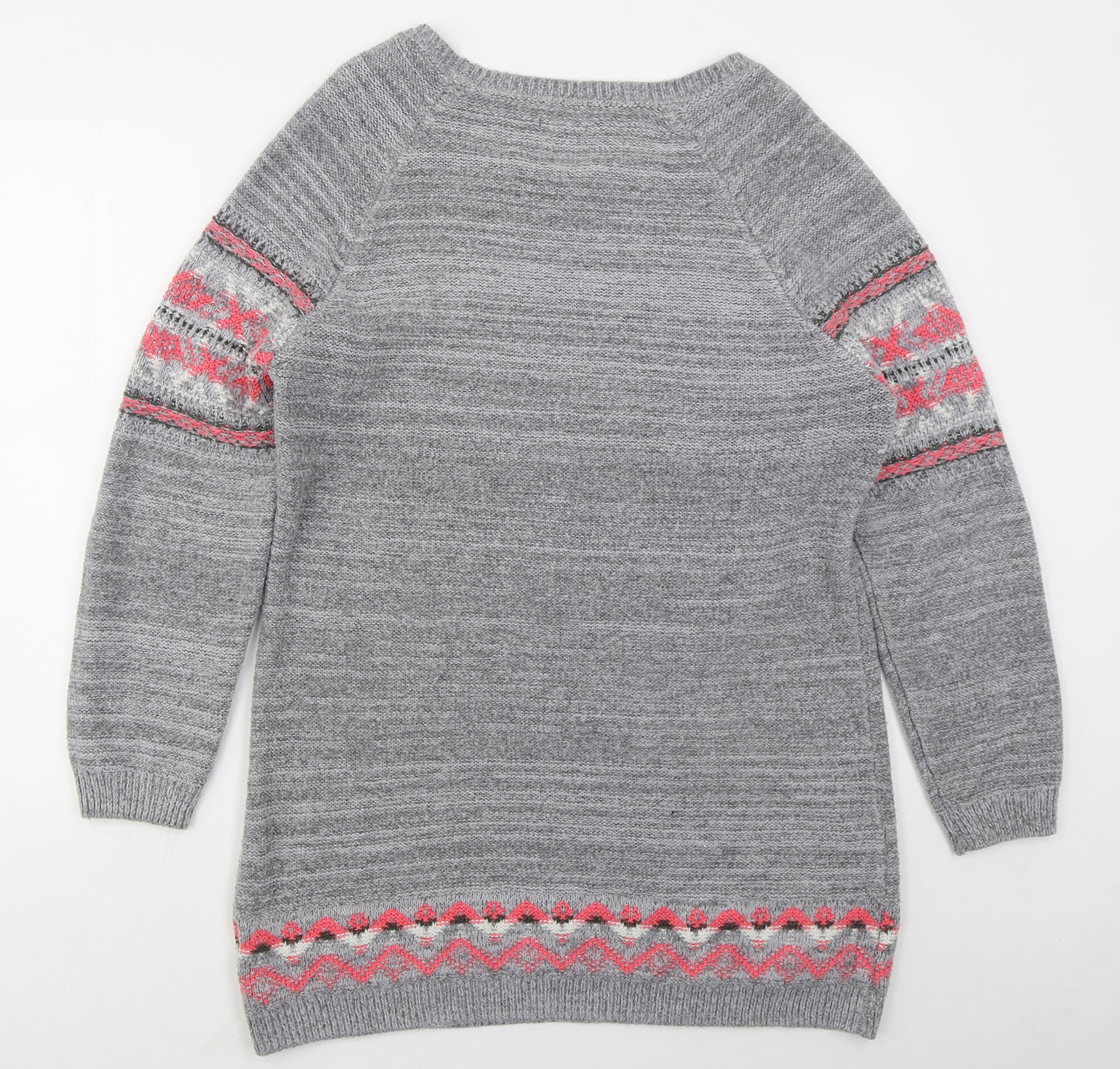 F&F Womens Grey Round Neck Fair Isle Acrylic Pullover Jumper Size 18