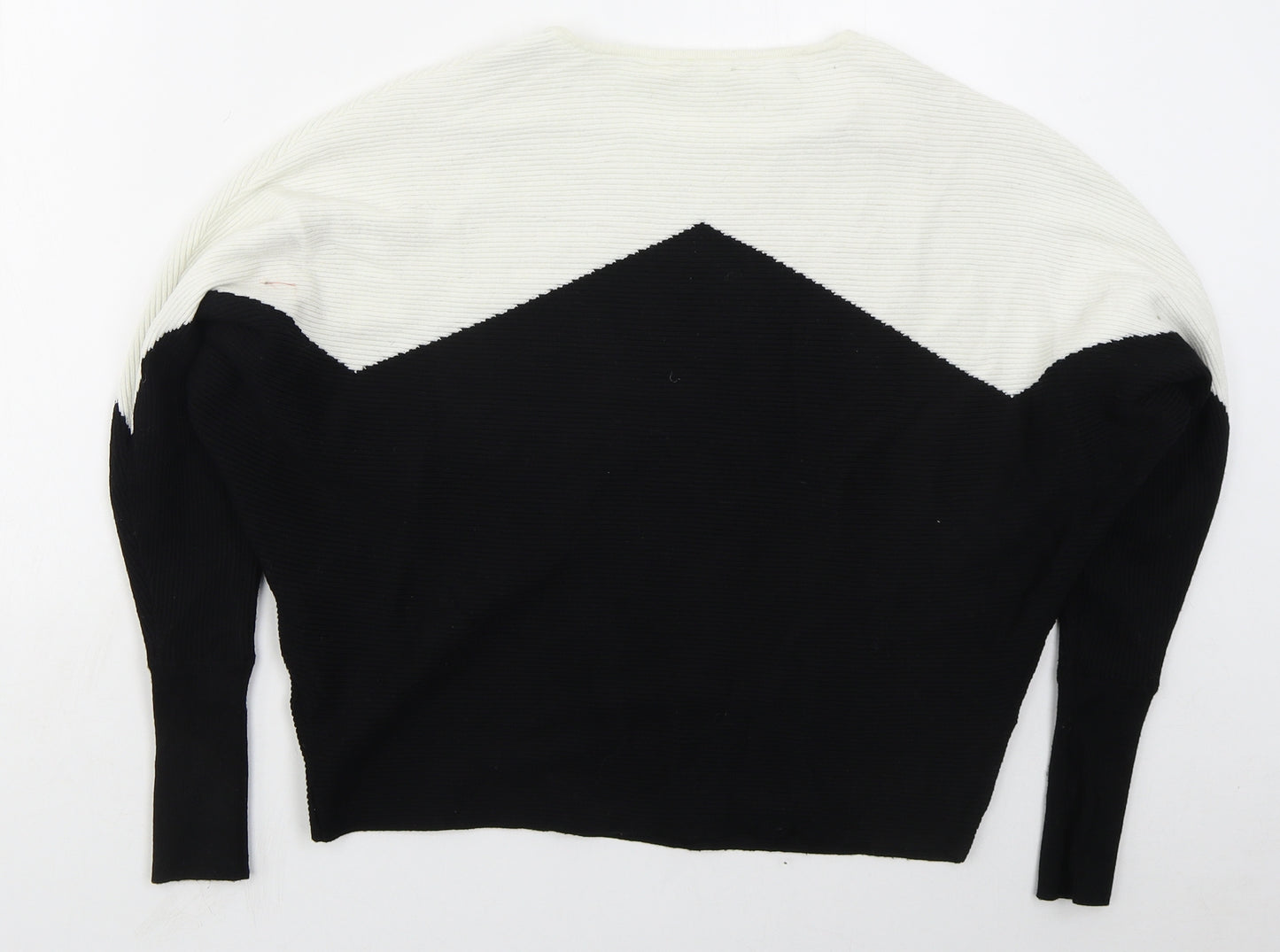 Primark Womens Black Crew Neck  Viscose Pullover Jumper Size 10   - Black and White
