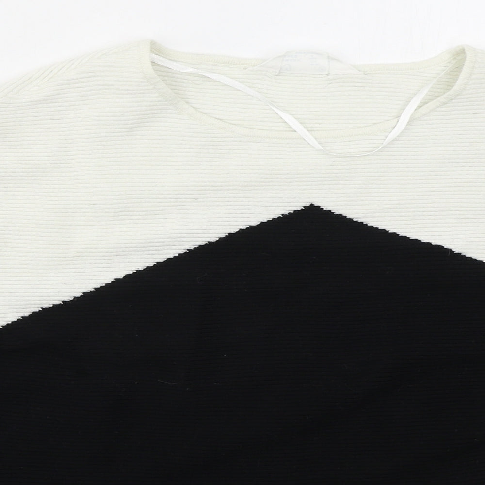 Primark Womens Black Crew Neck  Viscose Pullover Jumper Size 10   - Black and White