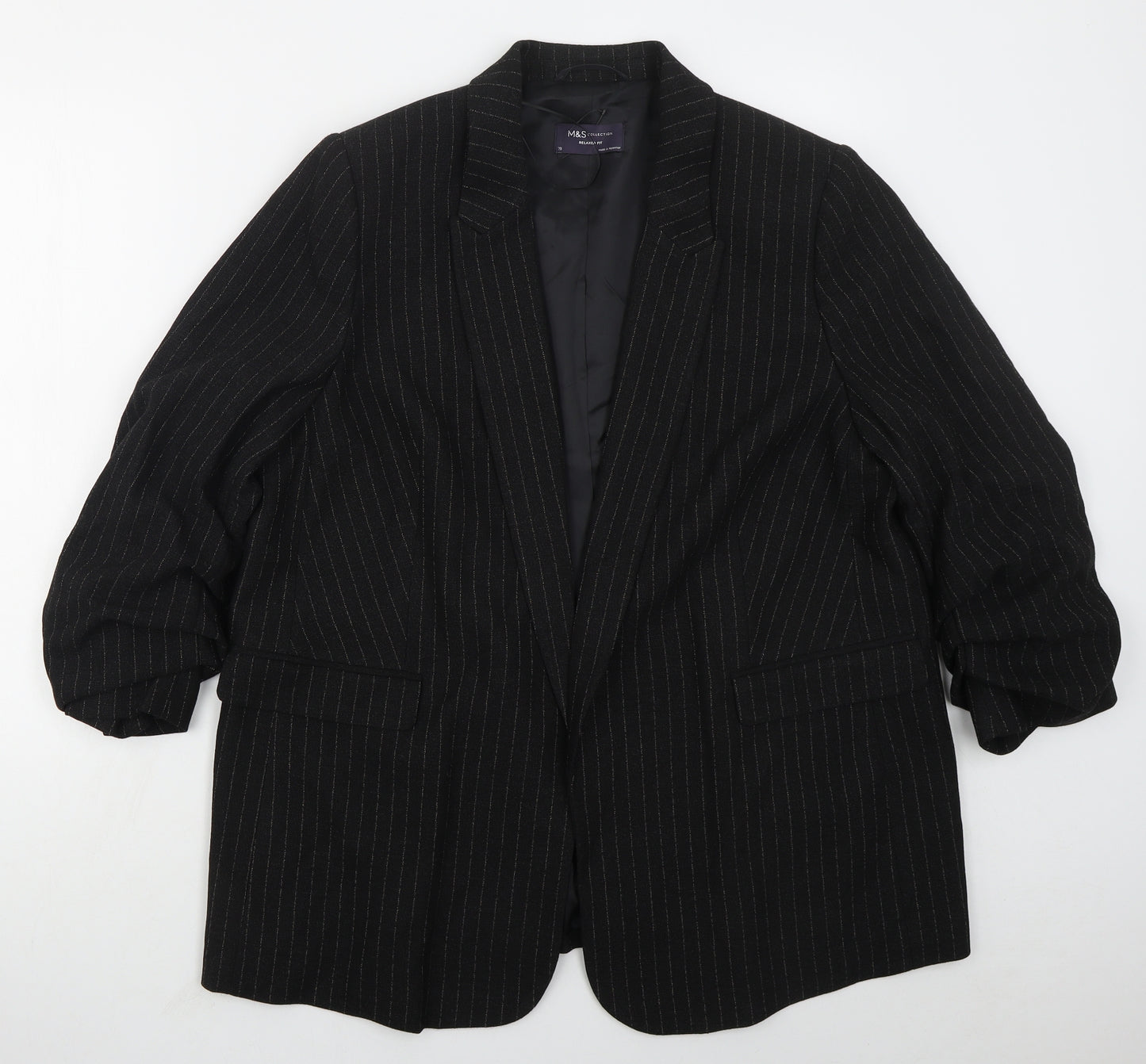 Marks and Spencer Womens Black Striped Polyester Jacket Blazer Size 20