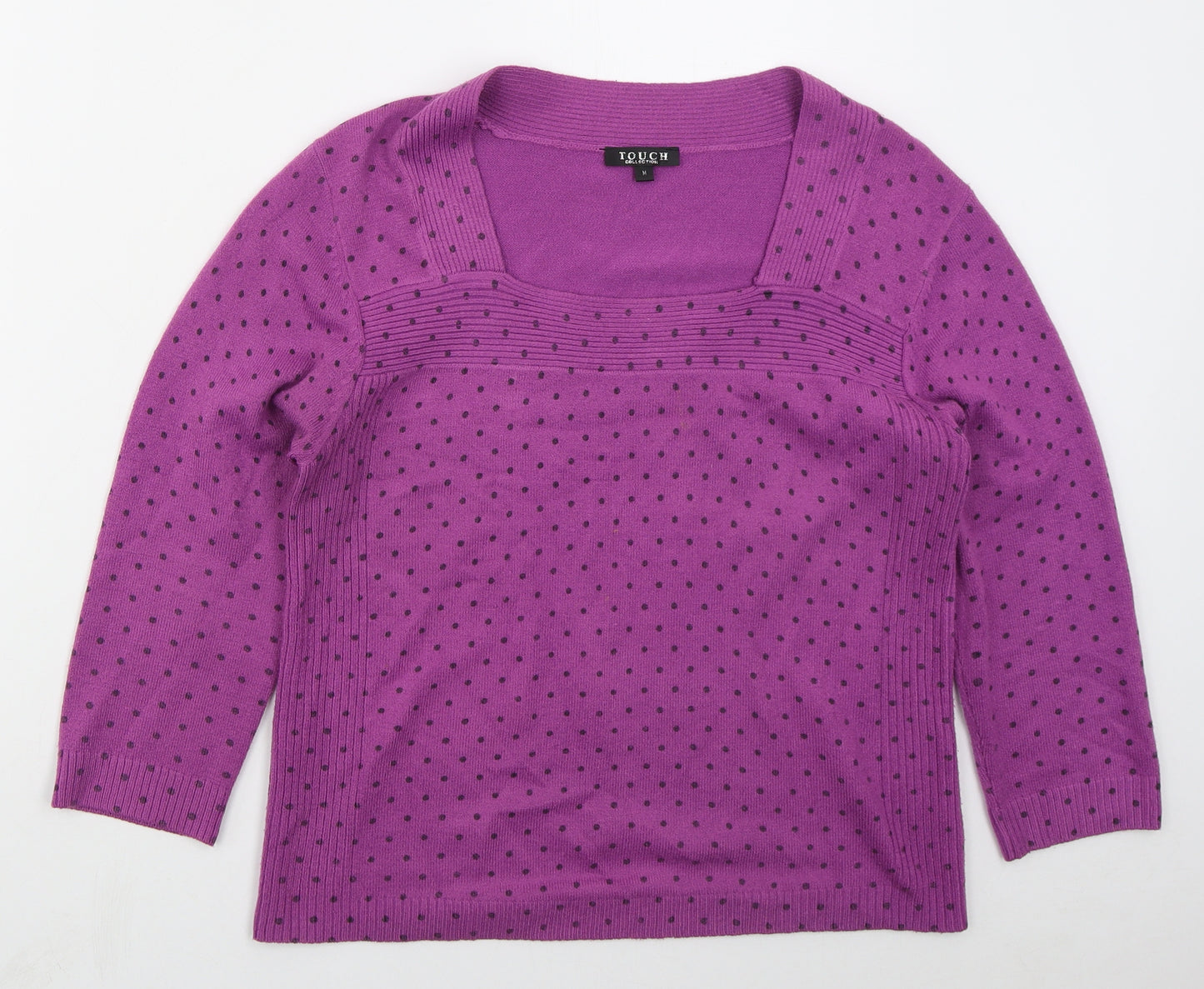 Touch Womens Purple Square Neck Polka Dot Acrylic Pullover Jumper Size M