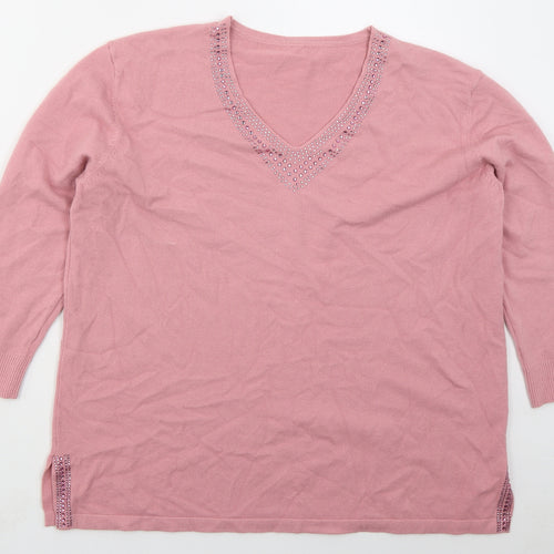 Preworn Womens Pink V-Neck  Viscose Pullover Jumper Size M