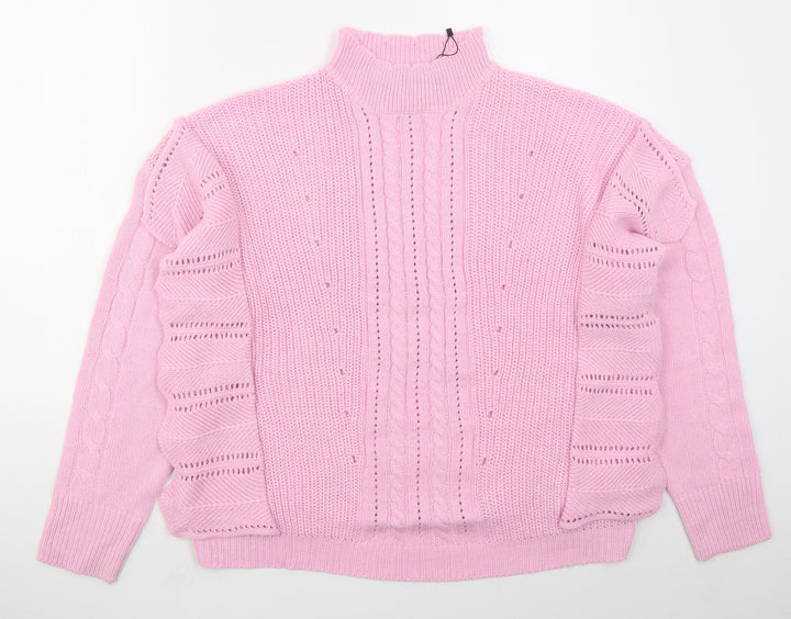 Boohoo Womens Pink High Neck Acrylic Pullover Jumper Size 14