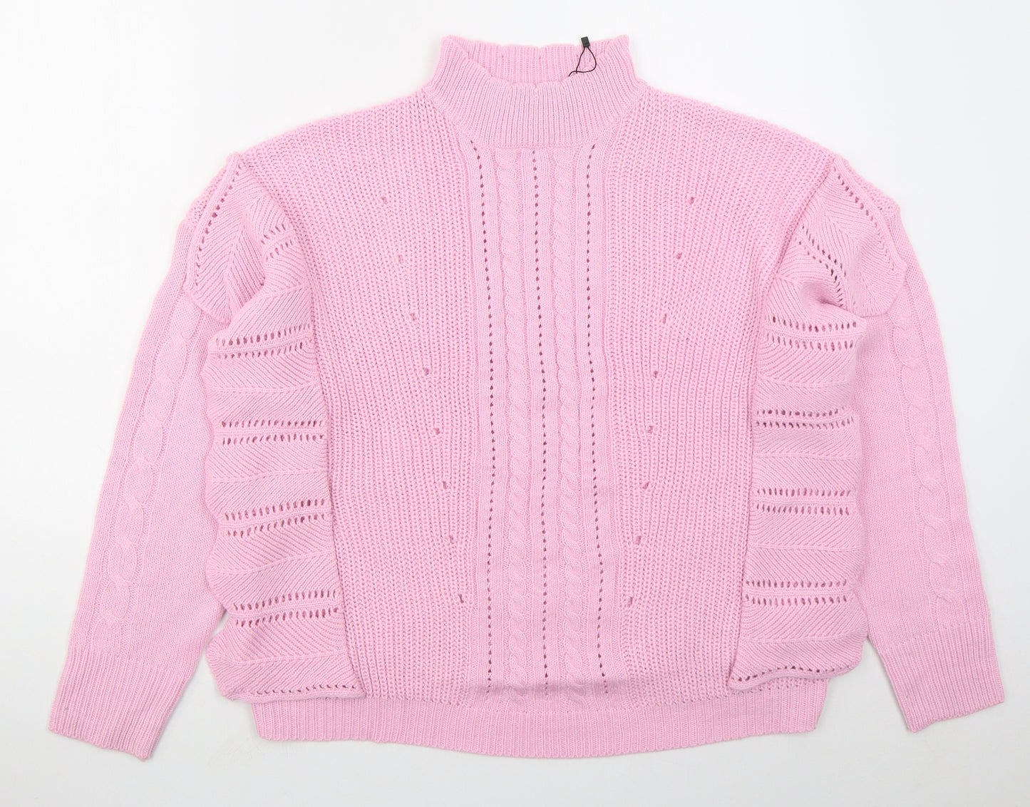 Boohoo Womens Pink High Neck  Acrylic Pullover Jumper Size 14