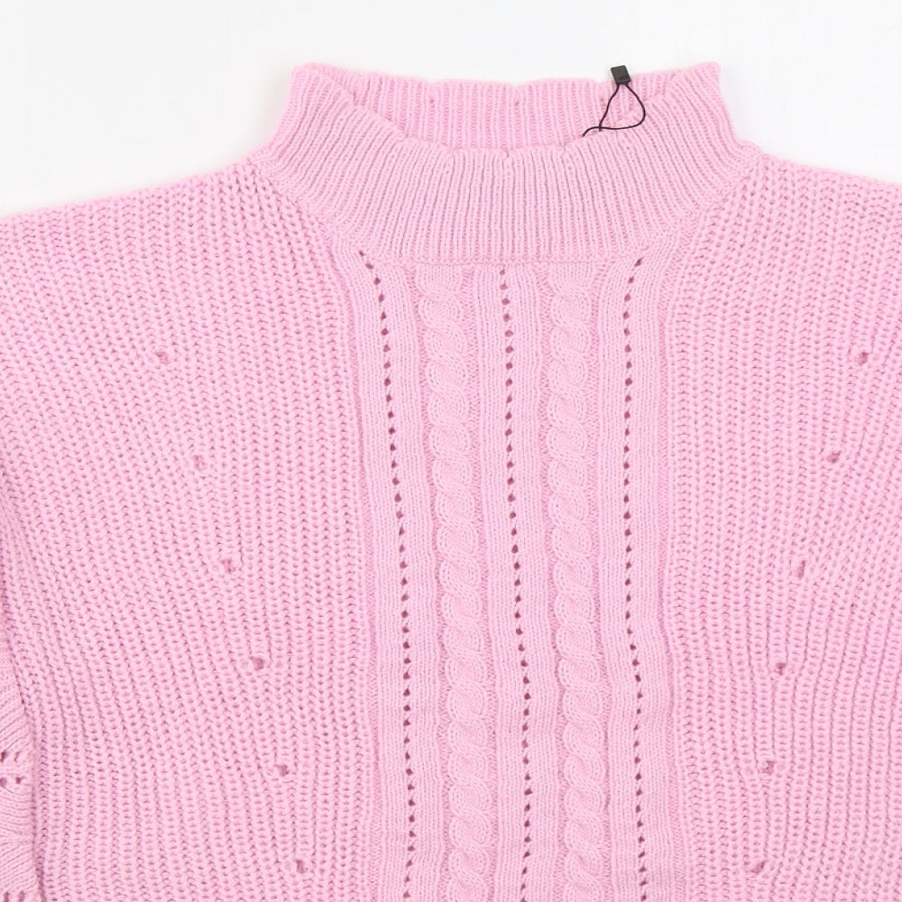 Boohoo Womens Pink High Neck  Acrylic Pullover Jumper Size 14