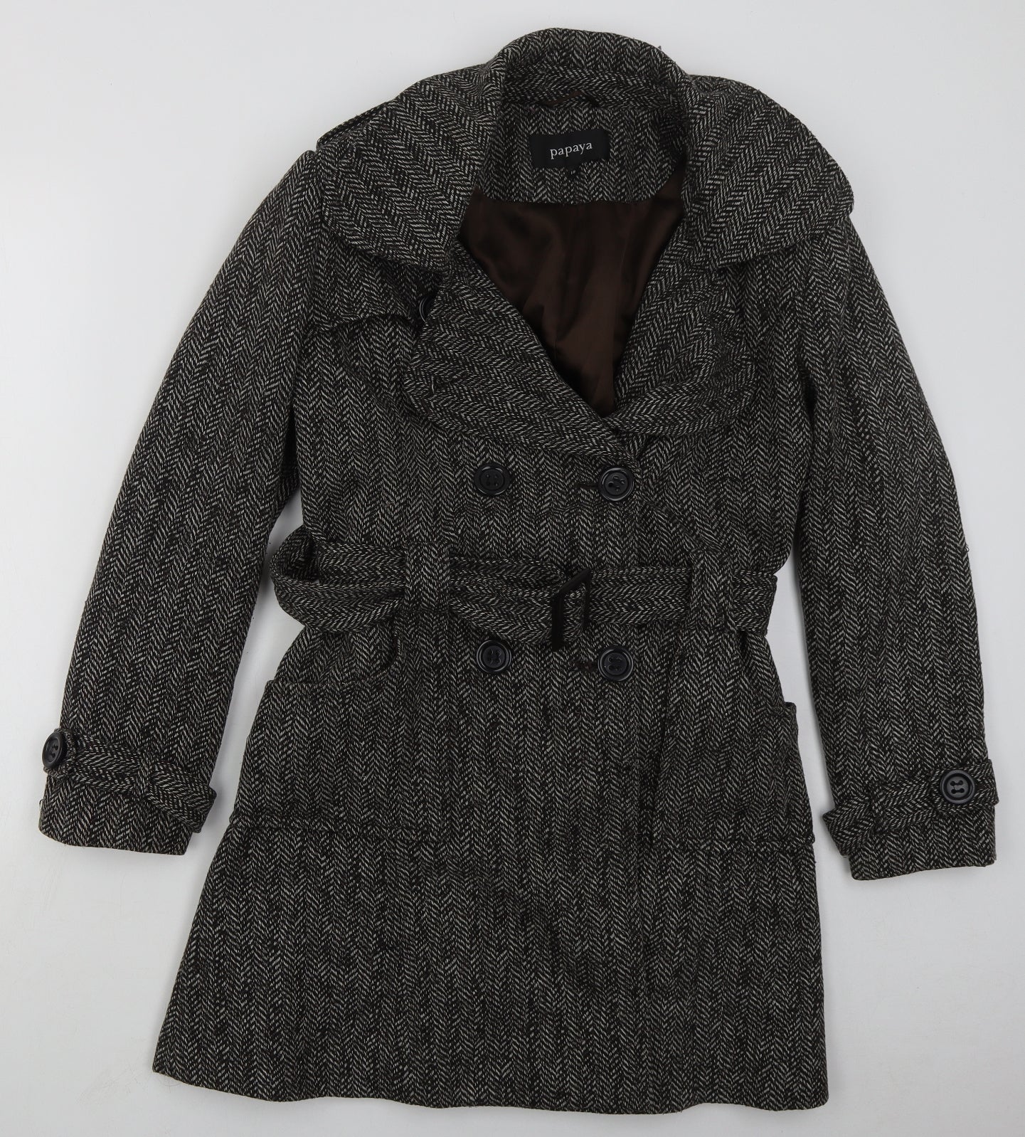 Papaya Womens Brown Herringbone  Pea Coat Coat Size 18  Button