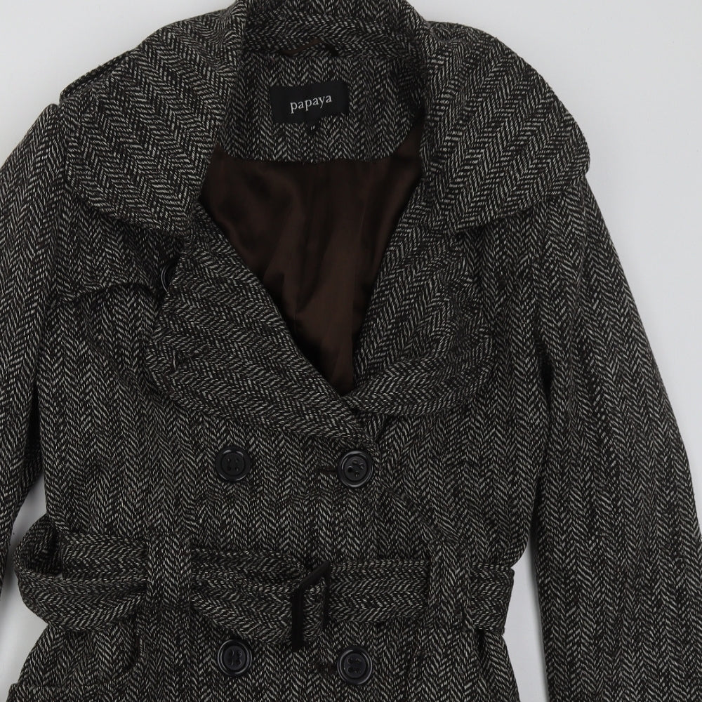Papaya Womens Brown Herringbone  Pea Coat Coat Size 18  Button