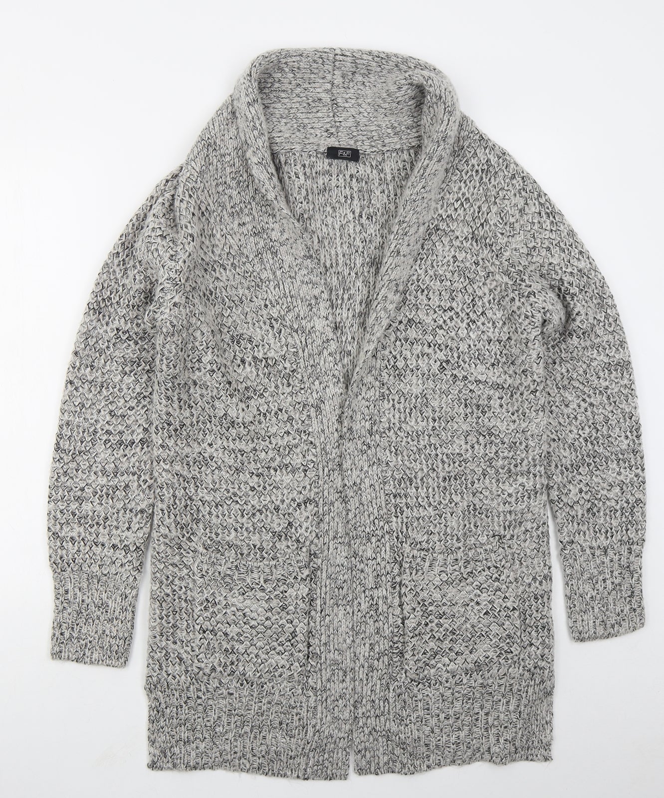 F&F Womens Grey V-Neck  Acrylic Cardigan Jumper Size 12