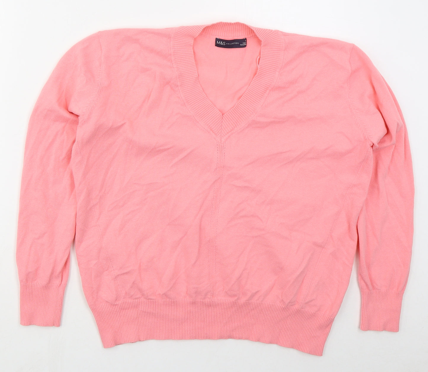 Marks and Spencer Womens Pink V-Neck  Cotton Pullover Jumper Size M