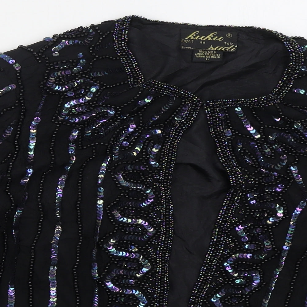 Kuku Womens Black   Jacket  Size L  Hook & Eye