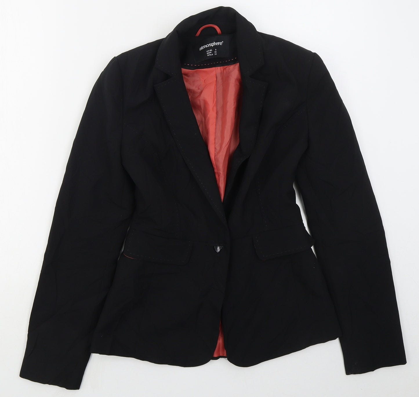 Atmosphere Womens Black  Polyester Jacket Suit Jacket Size 8