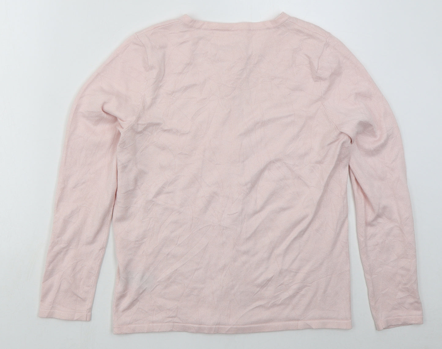 M&Co Womens Pink Crew Neck  Viscose Full Zip Jumper Size 14