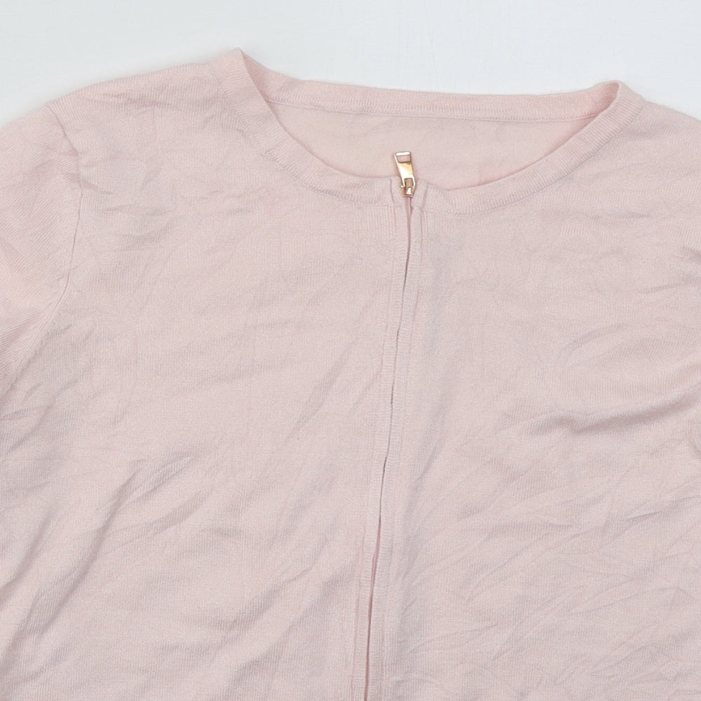 M&Co Womens Pink Crew Neck  Viscose Full Zip Jumper Size 14
