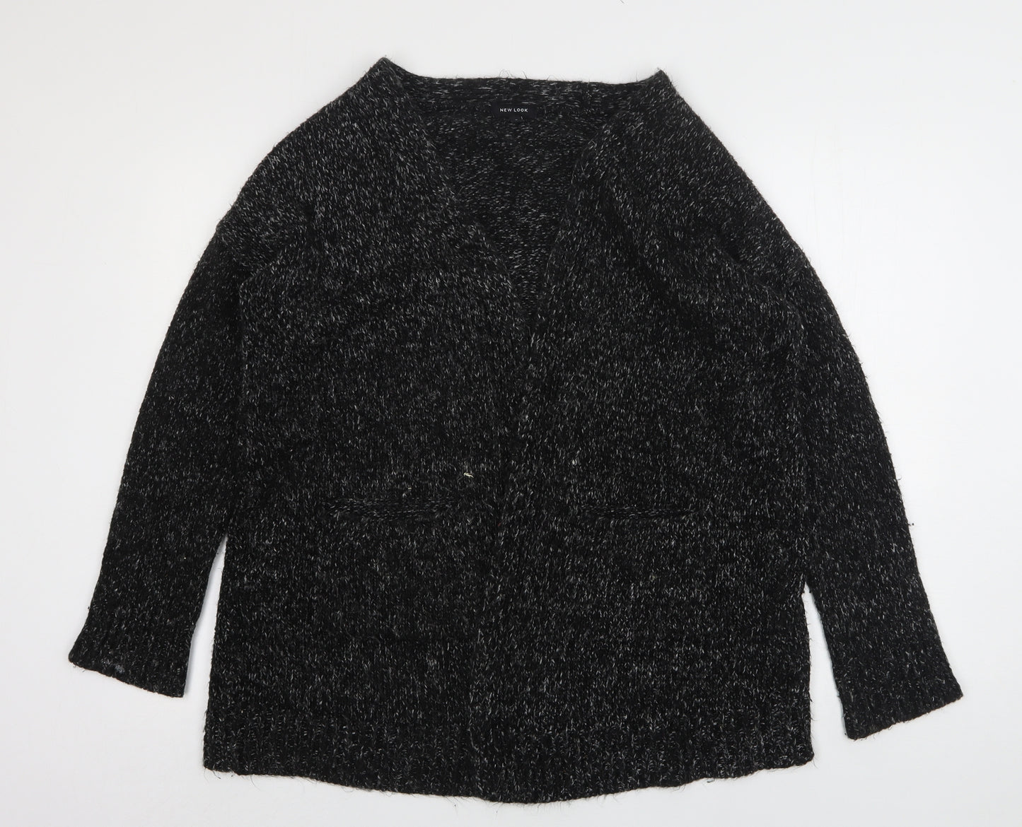 New Look Womens Grey V-Neck  Acrylic Cardigan Jumper Size S