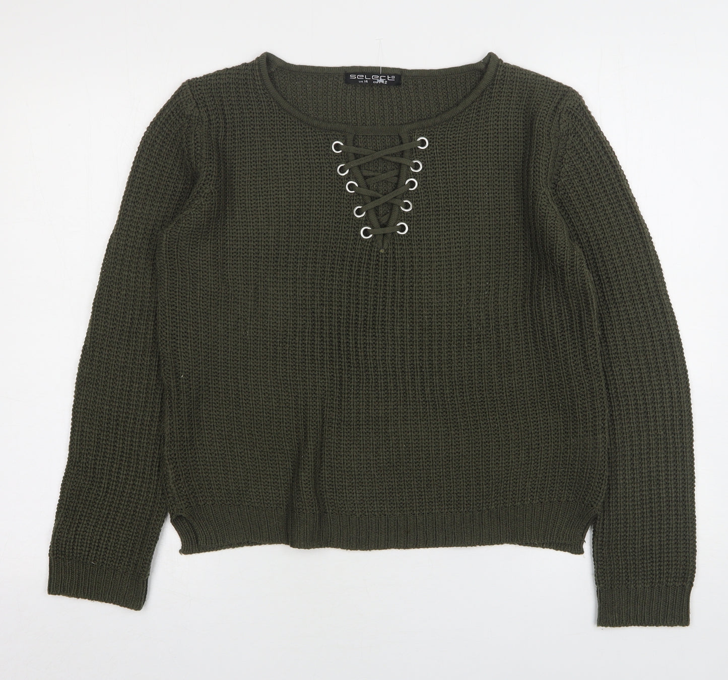 Select Womens Green Round Neck  Acrylic Pullover Jumper Size 14