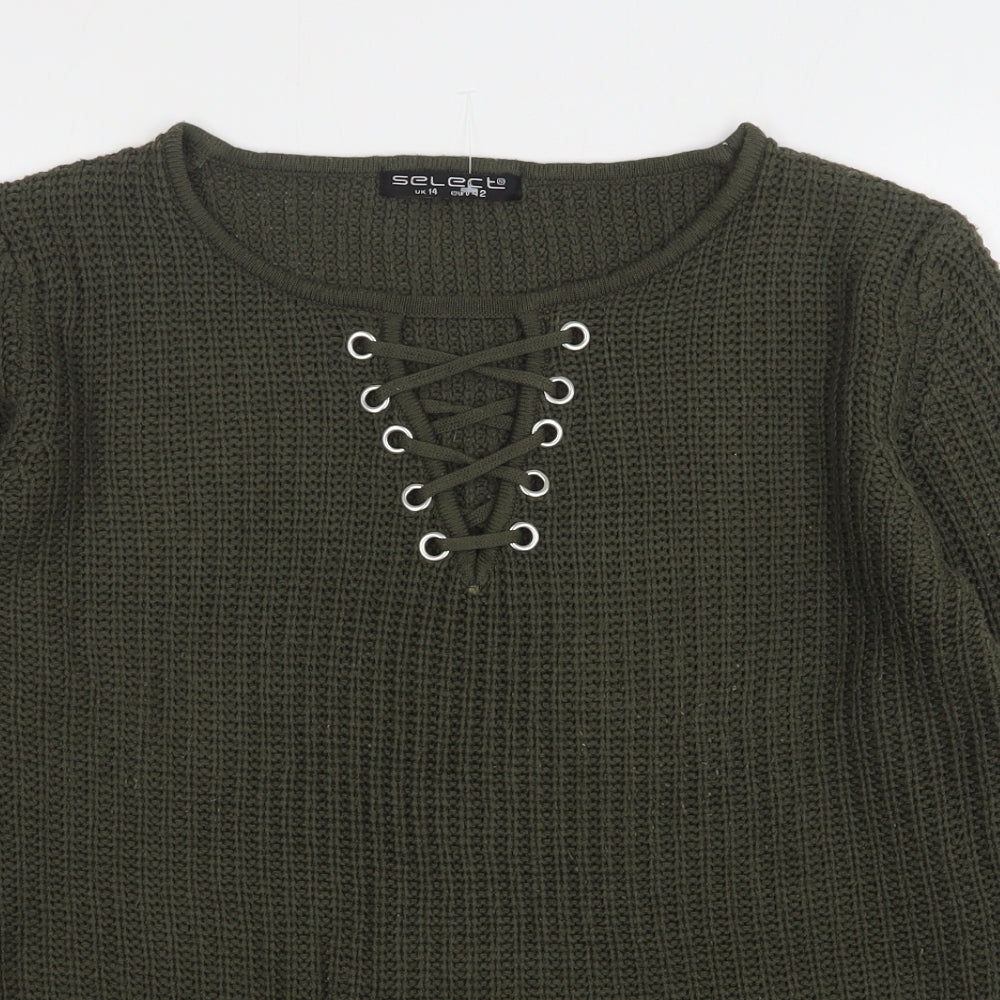 Select Womens Green Round Neck  Acrylic Pullover Jumper Size 14
