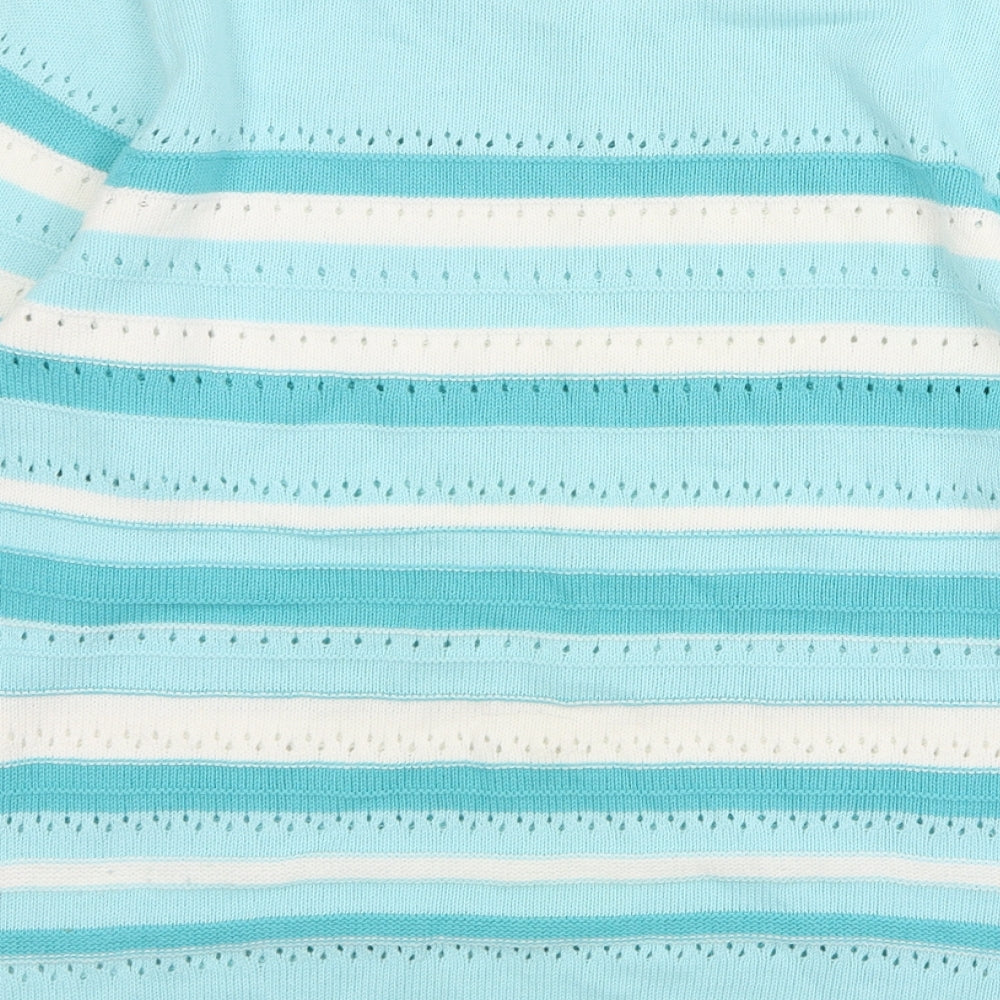 Bonmarché Womens Blue Round Neck Striped Cotton Pullover Jumper Size M