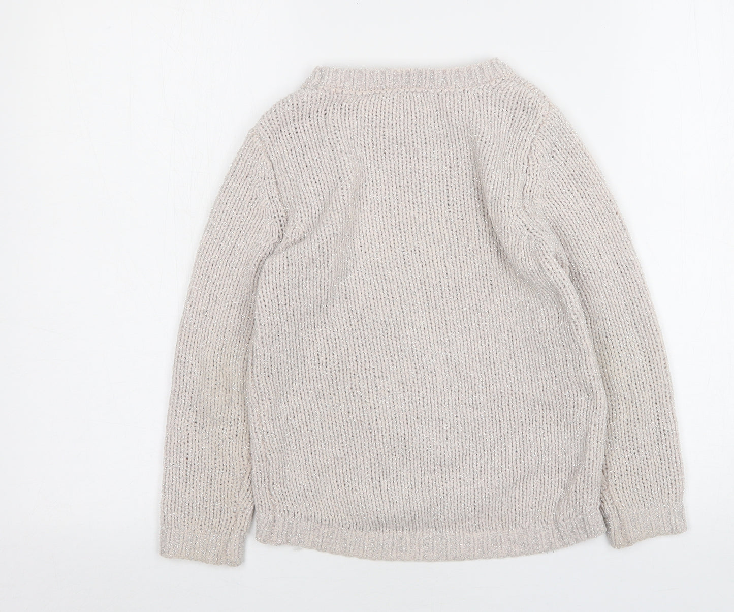 M&Co Girls Beige Round Neck  Nylon Pullover Jumper Size 7-8 Years   - Unicorn