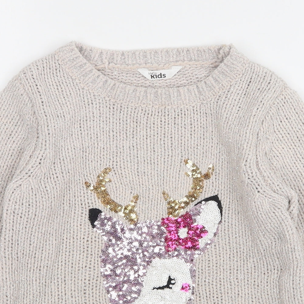 M&Co Girls Beige Round Neck  Nylon Pullover Jumper Size 7-8 Years   - Unicorn