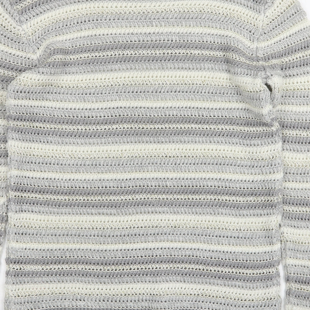Preworn Womens Grey Round Neck Striped Acrylic Pullover Jumper Size 12