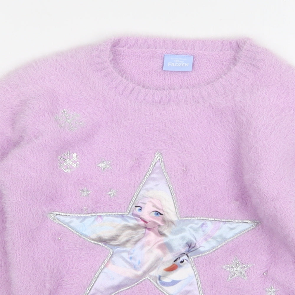 Frozen  Girls Pink Round Neck  Polyamide Pullover Jumper Size 8 Years