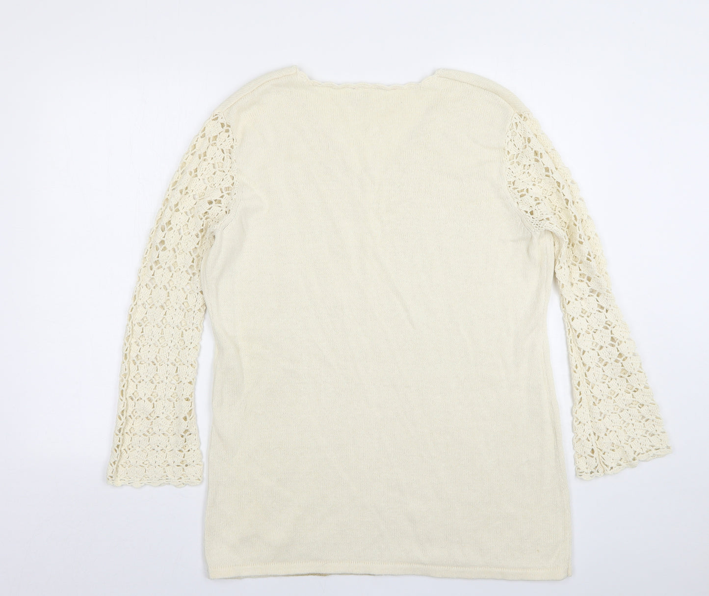 Agenda Womens Beige Round Neck  Ramie Pullover Jumper Size 16