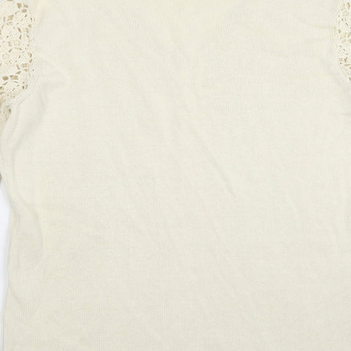 Agenda Womens Beige Round Neck  Ramie Pullover Jumper Size 16