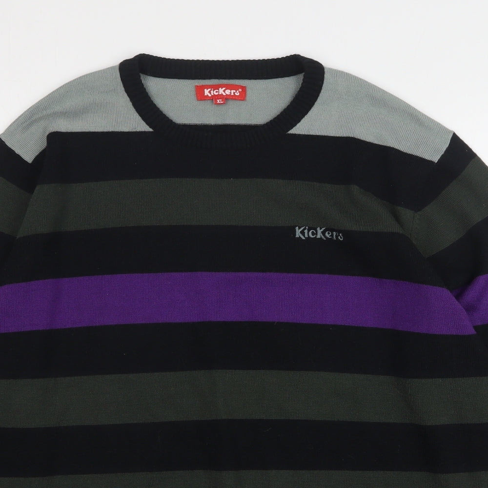 Kickers Mens Multicoloured Round Neck Striped Acrylic Pullover Jumper Size XL