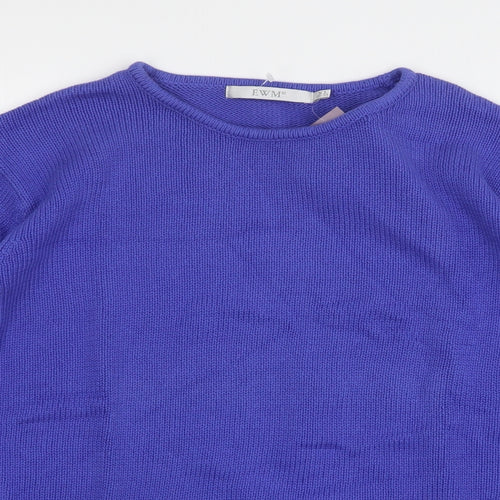 EWM Womens Blue Round Neck  Cotton Pullover Jumper Size 22